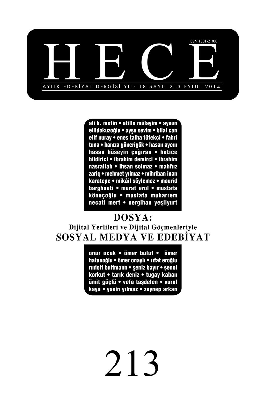 Hece Dergisi 213. Sayı Eylül 2014