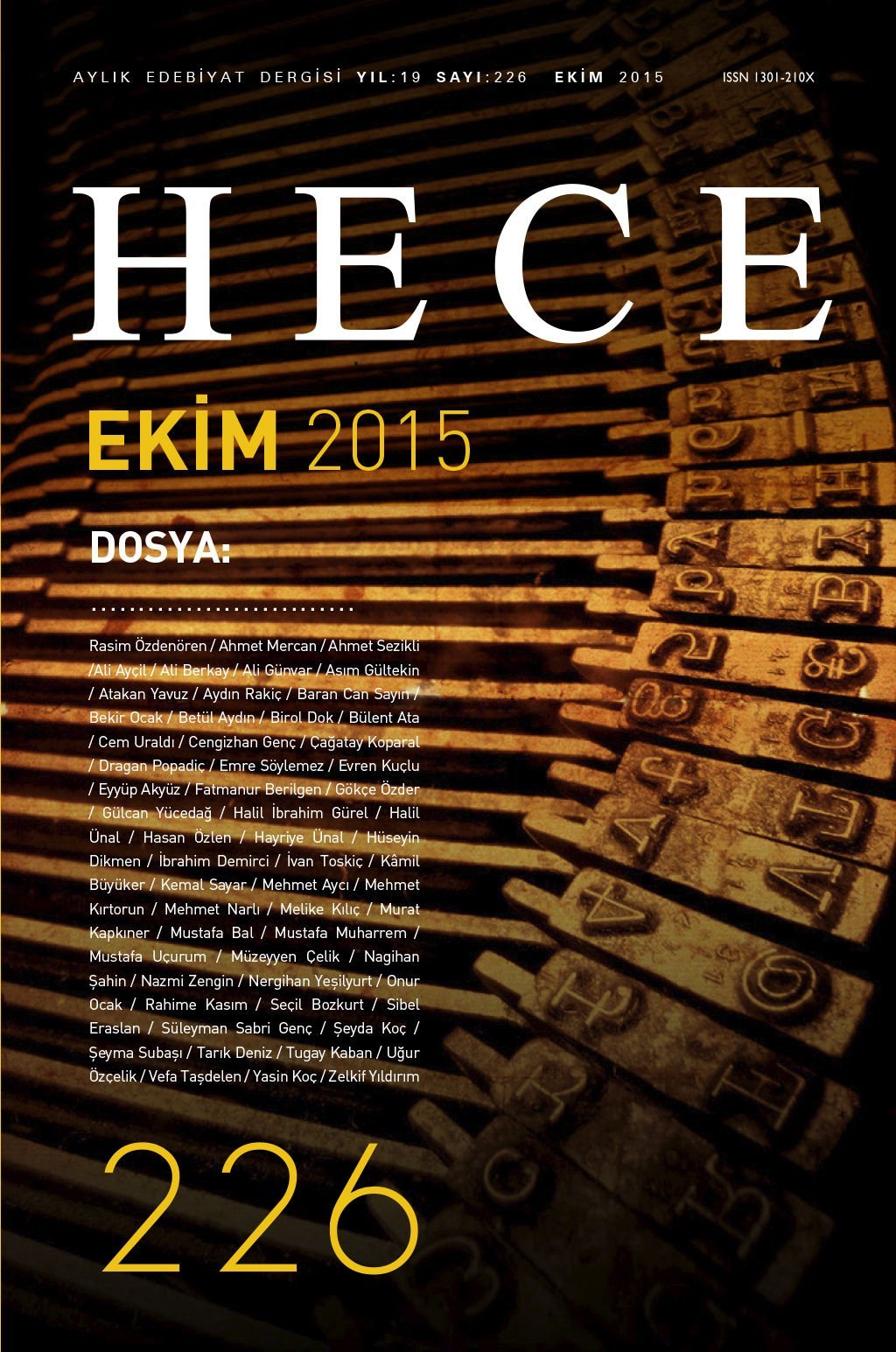 Hece Dergisi 226.Sayı Ekim 2015