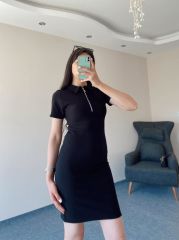 Siyah Polo Yaka Mini Elbise