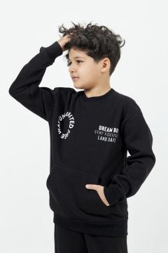 Bisiklet Yaka Şardonlu Erkek Çocuk Kışlık Sweat 158 cm (13-14 yaş) - Siyah