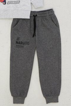 Naruto Baskılı Pamuklu Sweatshirt Eşofman Alt-Üst Erkek Çocuk Eşofman Takım 128 cm (8-9 Yaş) - Gri