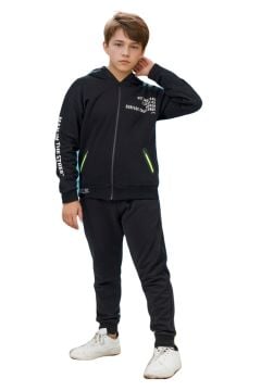 Fermuarlı Kapüşonlu Şardonlu Hırka Erkek Çocuk Sweat 158 cm (13-14 yaş) - Siyah