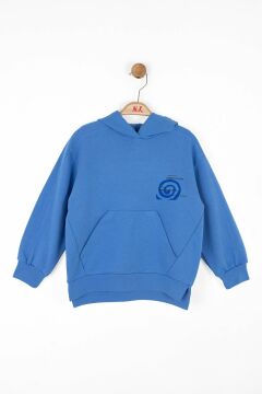 Kapüşonlu Kanguru Cepli Erkek Çocuk Sweatshirt 128 cm (8-9 Yaş) - Mavi