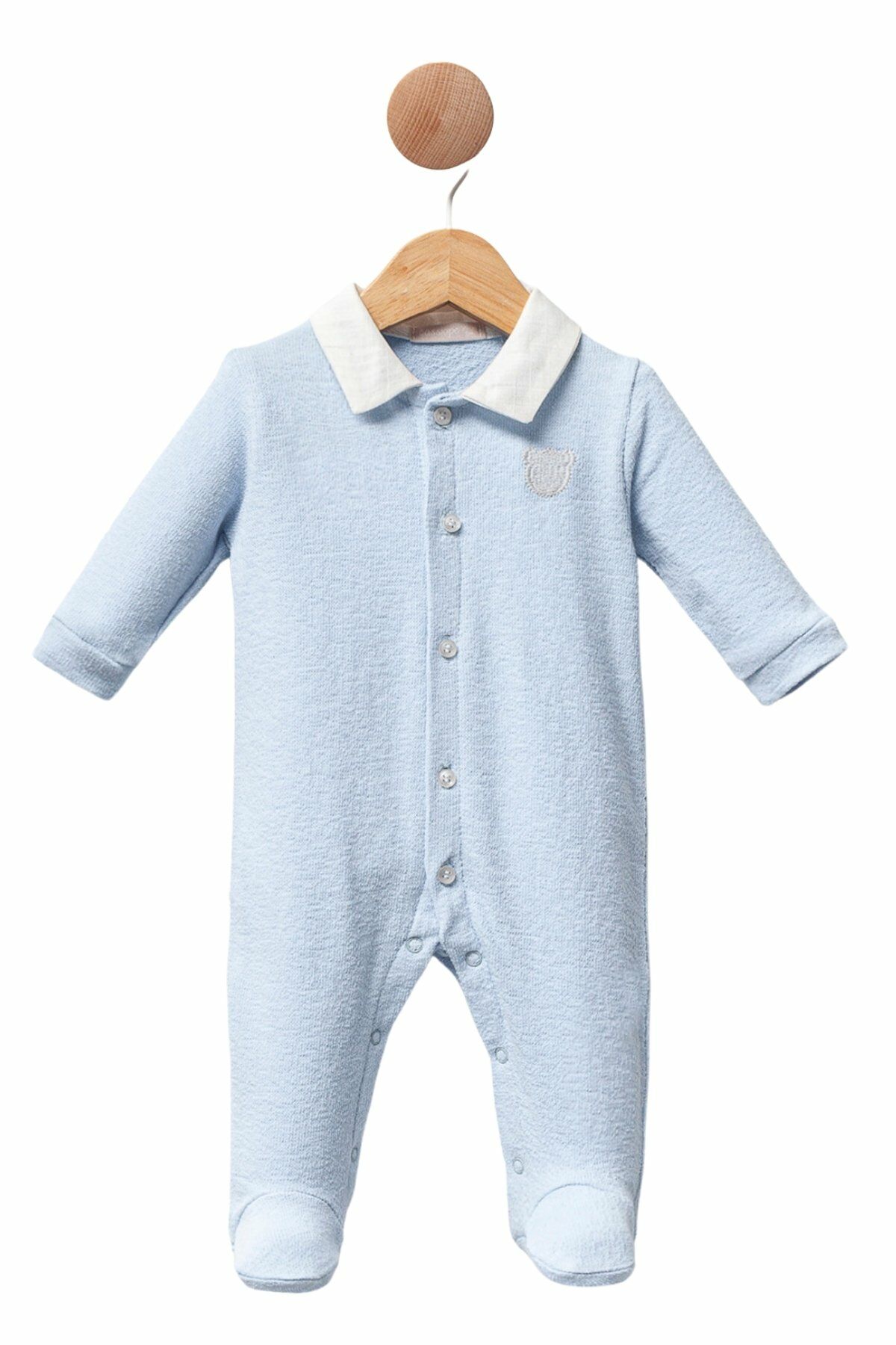 Erkek Bebek Mini Prince Tulum Polo Yaka Patikli %100 Pamuk Tulum 62 cm (3-6 ay) - Mavi