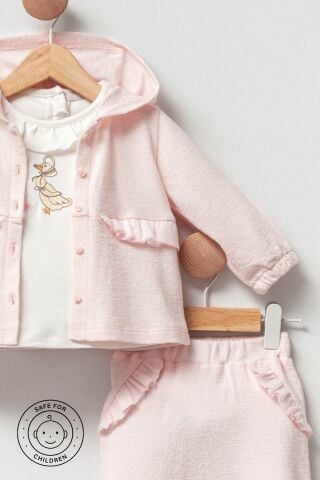 Mini Princess Kız Bebek 3'lü Takım Hırka, Sweat ve Pantolon 74 cm (9-12 ay) - Pembe