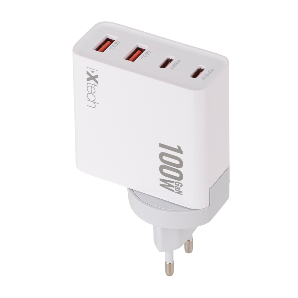 IX-HC4 100W Type-C ve Usb Dört Portlu Seyehat Tipi Süper Hızlı Şarj Adaptörü