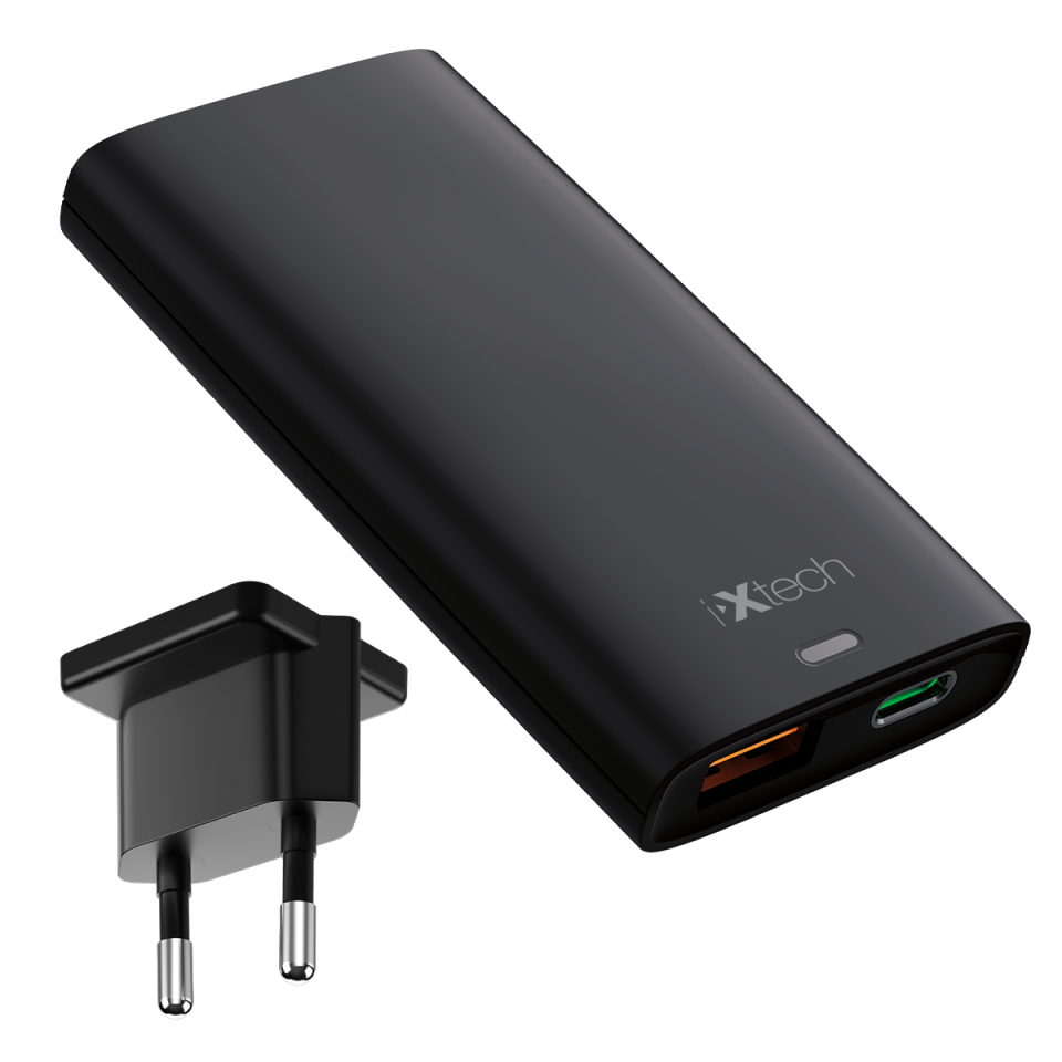 IX-HC8 65W Type-C ve Usb Çift Port Ultra İnce Seyahat Tipi Hızlı Şarj Adaptörü