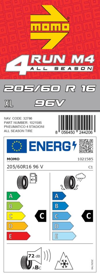 Momo 205/60 R16 96V XL M 4 Mevsim 2024 Üretimi