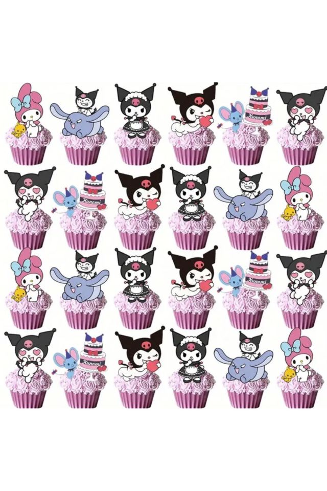25 Parça Kuromi ve Arkadaşları Doğum Günü Pastası ve Cupcake Süsleri