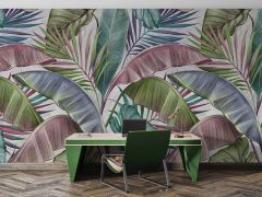 Soft Tropikal Yaprak Temalı Duvar Kağıdı Baskı
