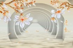 3 Boyutlu Çiçekli Tünel Temalı Duvar Kağıdı Baskı
