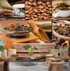 Öğütme Kahve Temalı Cafe Duvar Kağıdı Baskı