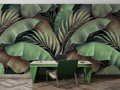Botanik Tropikal Yaprak Desenli Duvar Kağıdı Baskı