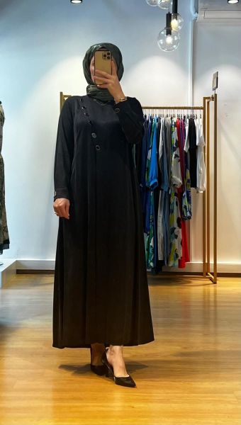 MissDalida Renkli Düğmeli Cupro Elbise T25K-4001