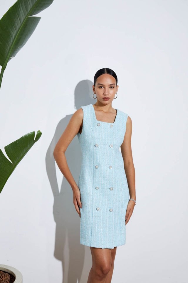 Blue Tweed Dress