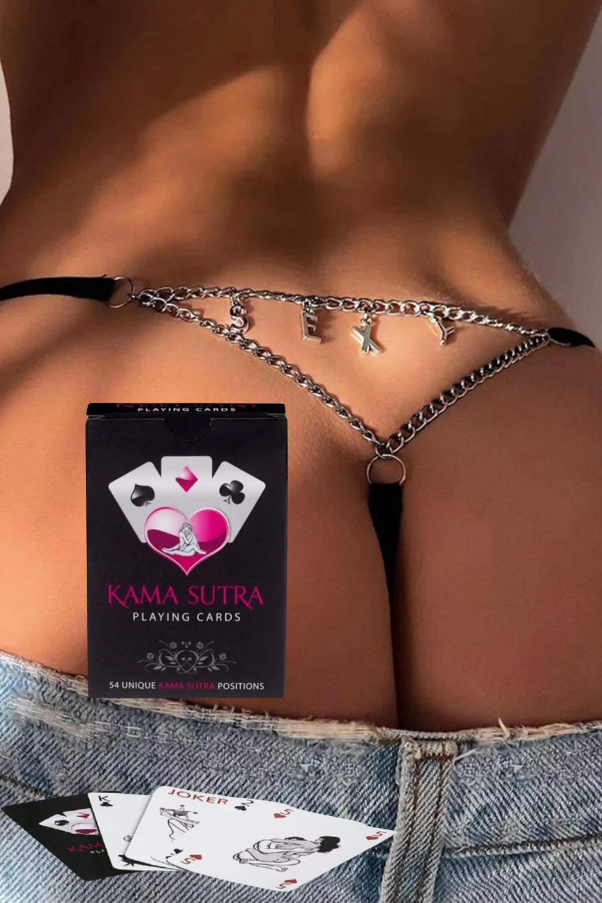 Sexi Görselli Oyun Kartı Kama Sutra KİSS Yazılı Tanga Külot İkili Setmodel BK1017