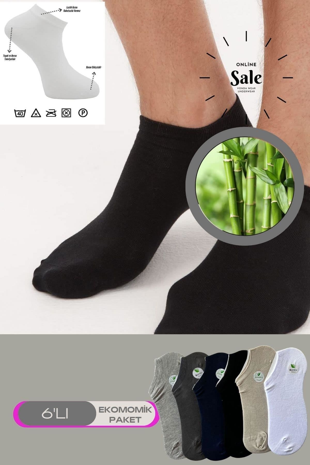 Erkek Bambu Snekars Topuk Burun Dikişsiz Takviyeli Çorap-6lı