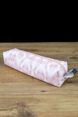 Kalem Kutusu Pastel Renk Pembe Yılan Desen Kare Tasarım Vegan Deri (Kalemlik ve Makyaj Çantası)