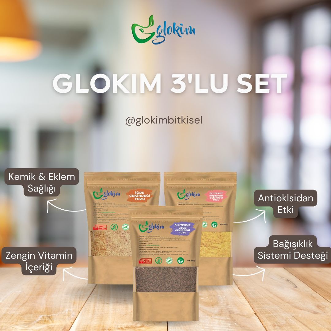 İğde Çekirdeği Tozu - Kuşburnu Çekirdeği Tozu - Üzüm Çekirdeği Tozu 1 Kg 3 lü Set