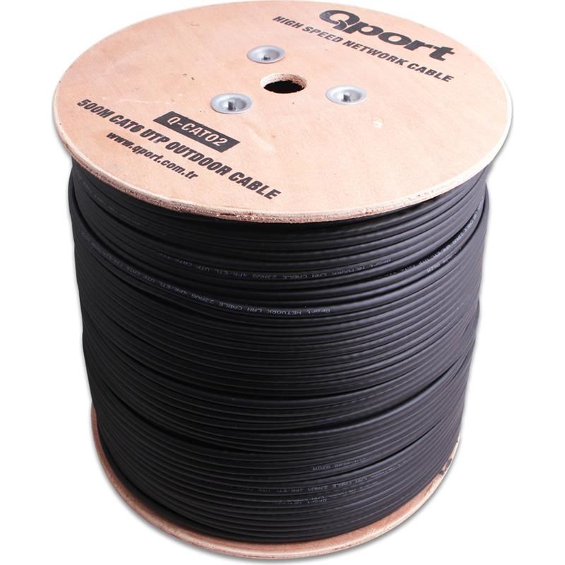 QPORT Q-CATO2 500MT MAKARALI OUTDOOR DIŞ MEKAN 23AWG 0.58MM SİYAH CAT6 KABLO