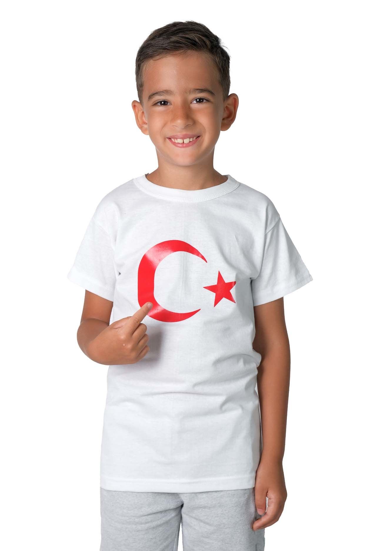 Beyaz Ay Yıldız Baskılı Çocuk T Shirt