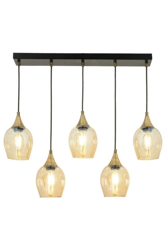 Selvi Modern Avize E27 60W 75x10cm Metal Siyah Dorbien-AV-65234-5Y-BSY