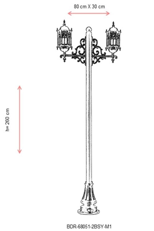 Bahçe Direkleri E27 24W 80x30cm Alüminyum Siyah Dorbien-BDR-68051-2BSY-M1