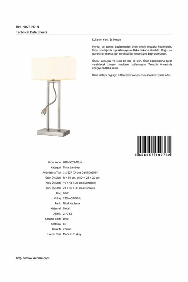 Atlanta Çalışma Masası Lambası E27 12W 28x20cm Metal Nikel Avonni-HML-9072-M2-N