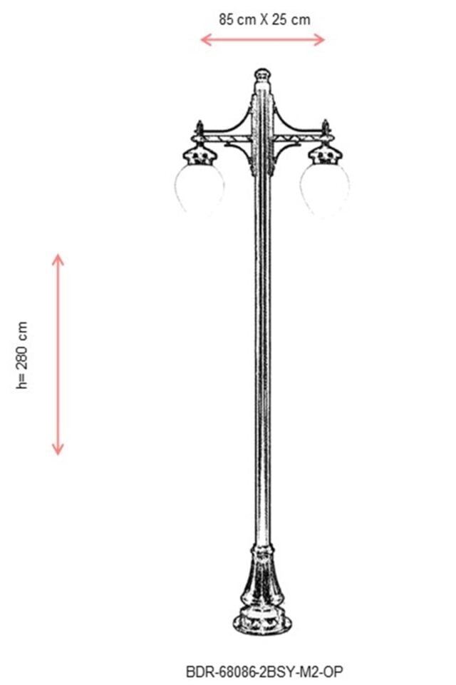 Bahçe Direkleri E27 24W 85x25cm Alüminyum Siyah Dorbien-BDR-68086-2BSY-M2-OP