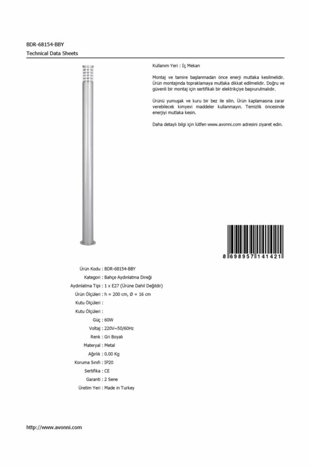 Bahçe Direkleri E27 12W 16cm Alüminyum Gri Dorbien-BDR-68154-BBY