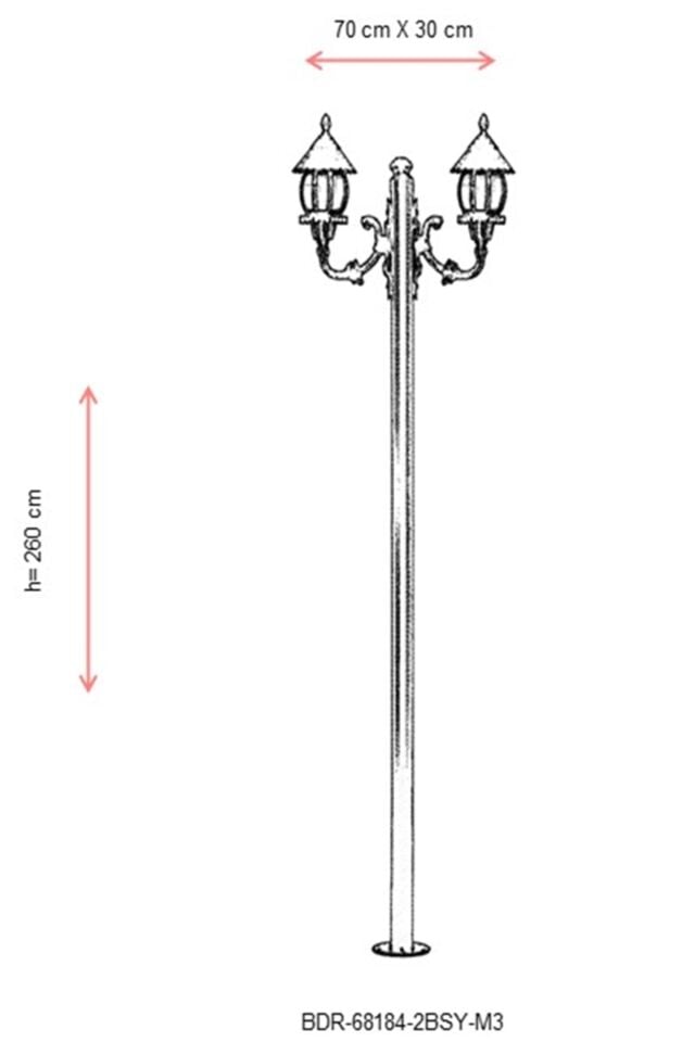 Bahçe Direkleri E27 24W 70x30cm Çelik Boru Siyah Dorbien-BDR-68184-2BSY-M3