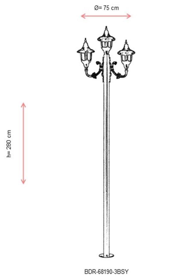 Bahçe Direkleri E27 36W 75cm Çelik Boru Siyah Dorbien-BDR-68190-3BSY