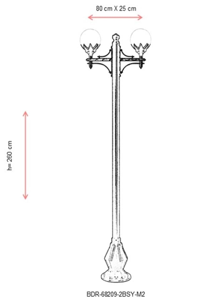 Bahçe Direkleri E27 24W 80x25cm Çelik Boru Siyah Dorbien-BDR-68209-2BSY-M2