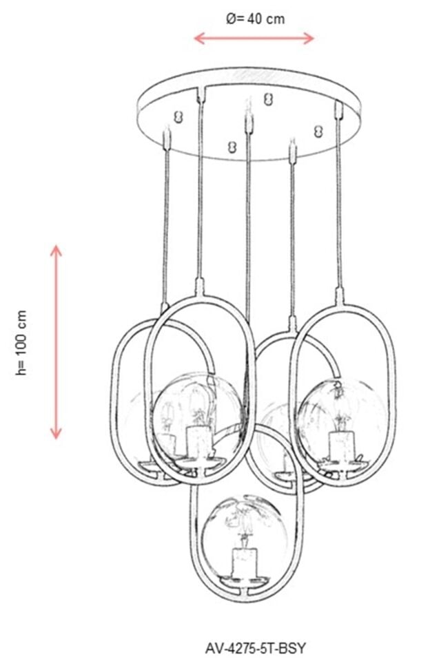 Catch Modern Avize E27 60W 40cm Metal Siyah Avonni-AV-4275-5T-BSY