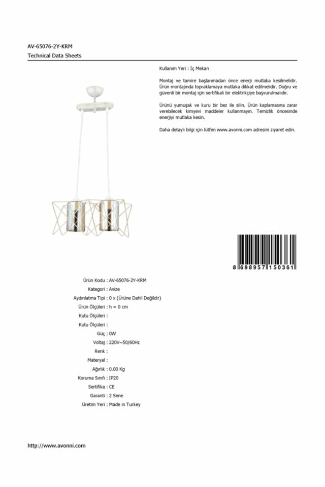 Prizma Modern Avize E27 24W 40x20cm Metal Krem Dorbien-AV-65076-2Y-KRM