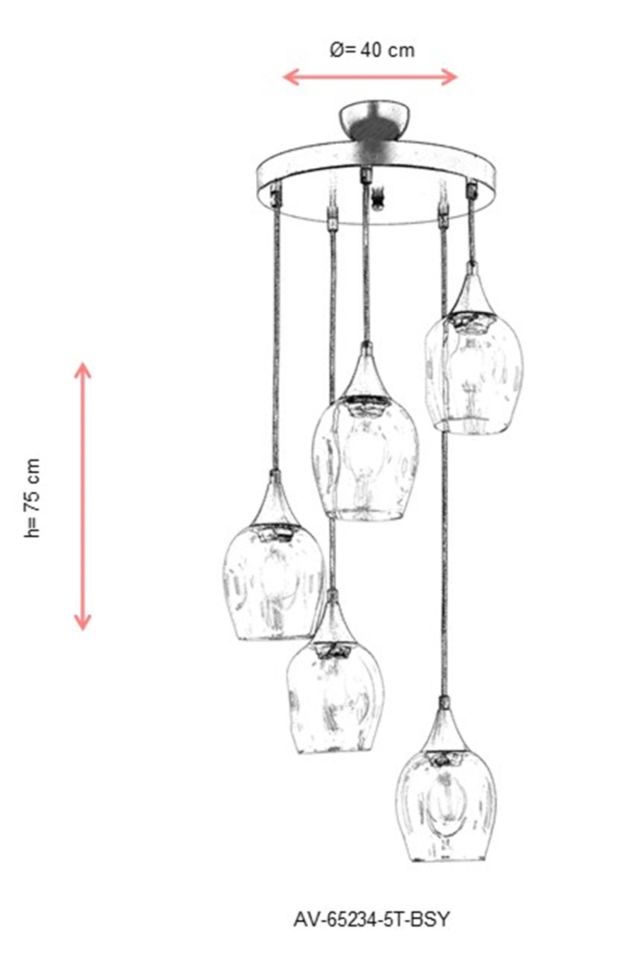 Selvi Modern Avize E27 60W 40cm Metal Siyah Dorbien-AV-65234-5T-BSY