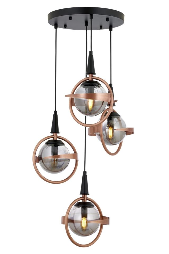 Pusula Modern Avize E14 24W 35cm Metal Siyah/Bakır Avonni-AV-1899-4T-BSY