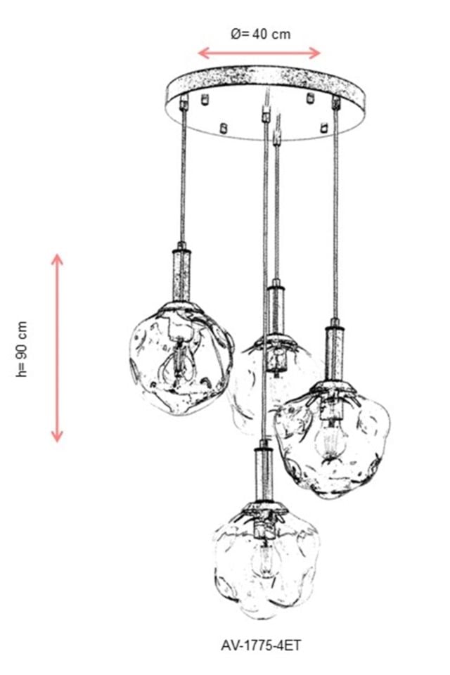 Snow Modern Avize E27 48W 40cm Metal Eskitme Avonni-AV-1775-4ET