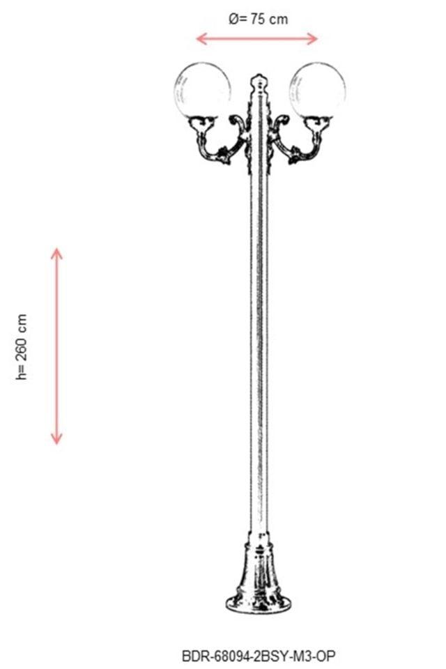 Bahçe Direkleri E27 24W 75cm Alüminyum Siyah Dorbien-BDR-68094-2BSY-M3-OP