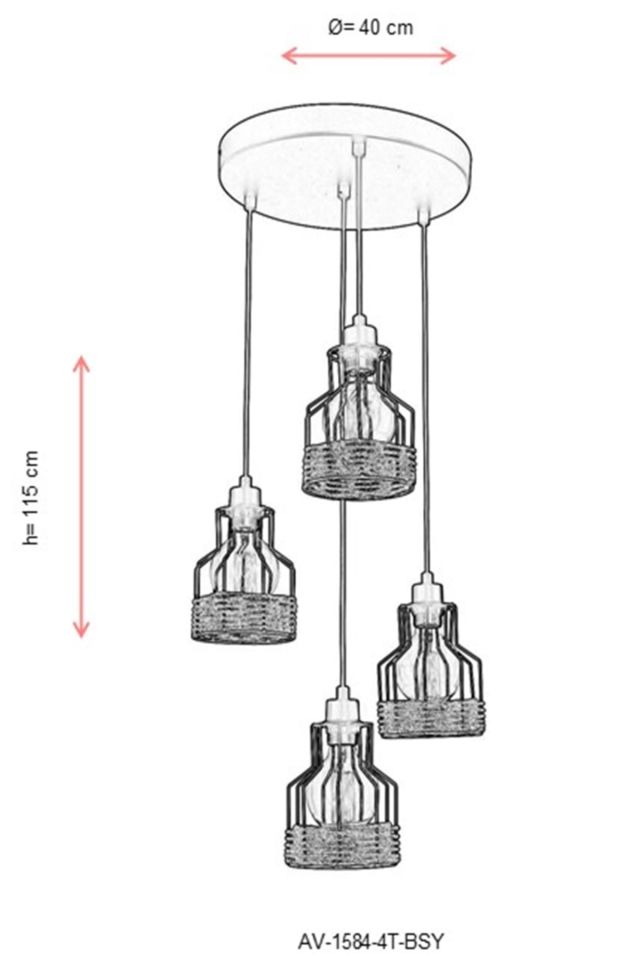 Hira Modern Avize E27 48W 40cm Metal Siyah Avonni-AV-1584-4T-BSY
