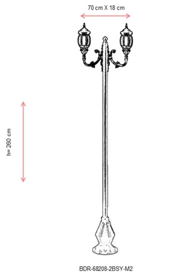 Bahçe Direkleri E27 24W 70x18cm Çelik Boru Siyah Dorbien-BDR-68208-2BSY-M2