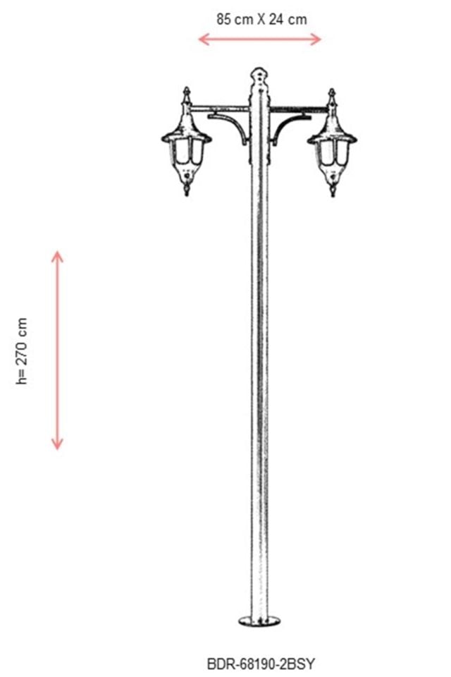 Bahçe Direkleri E27 24W 85x24cm Çelik Boru Siyah Dorbien-BDR-68190-2BSY