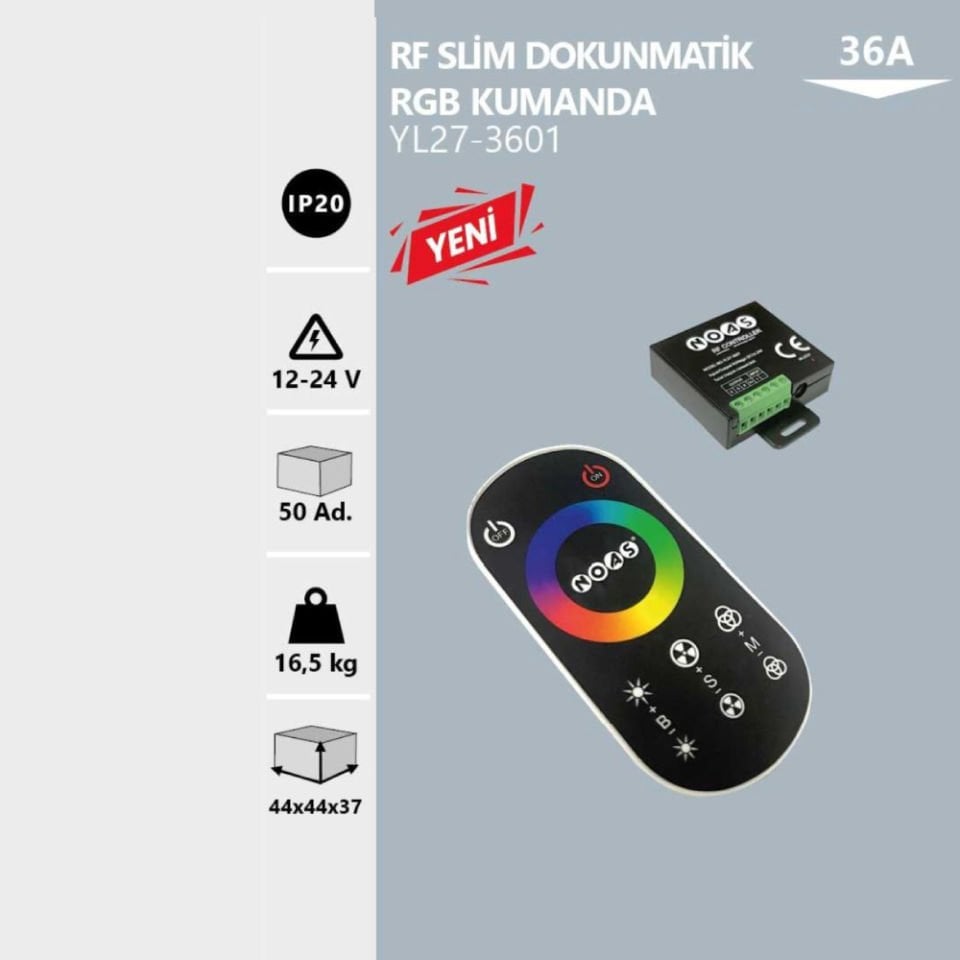 Noas 36A Rf Slım Dokunmatık Rgb Kumanda