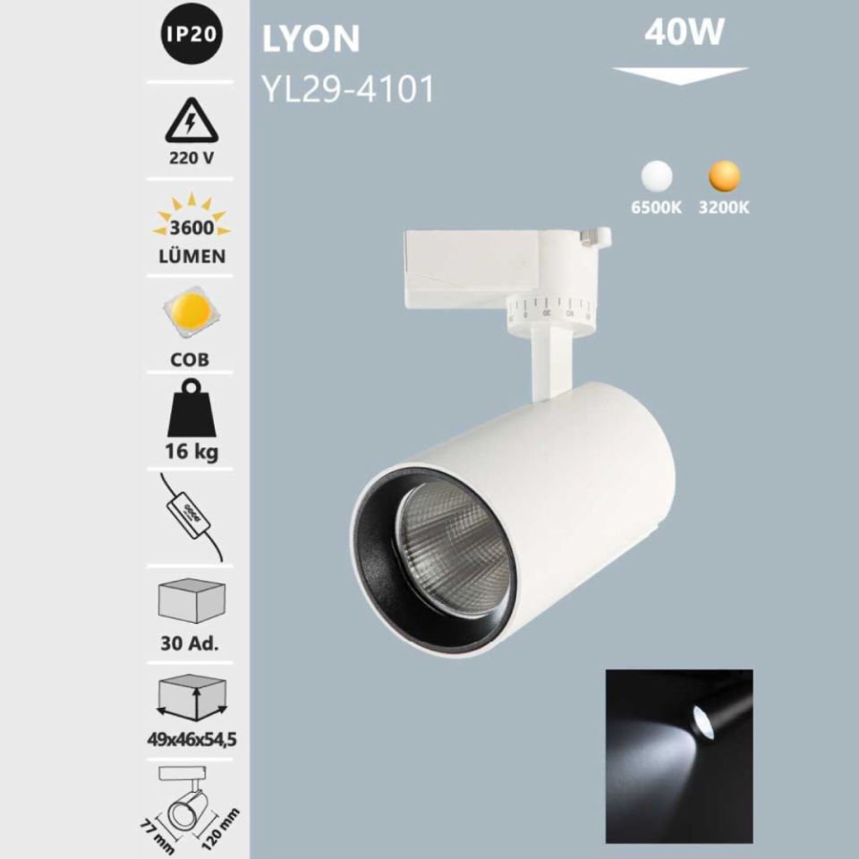 Noas 40W Beyaz Kasa Ray Spot Beyaz Işık  - Lyon