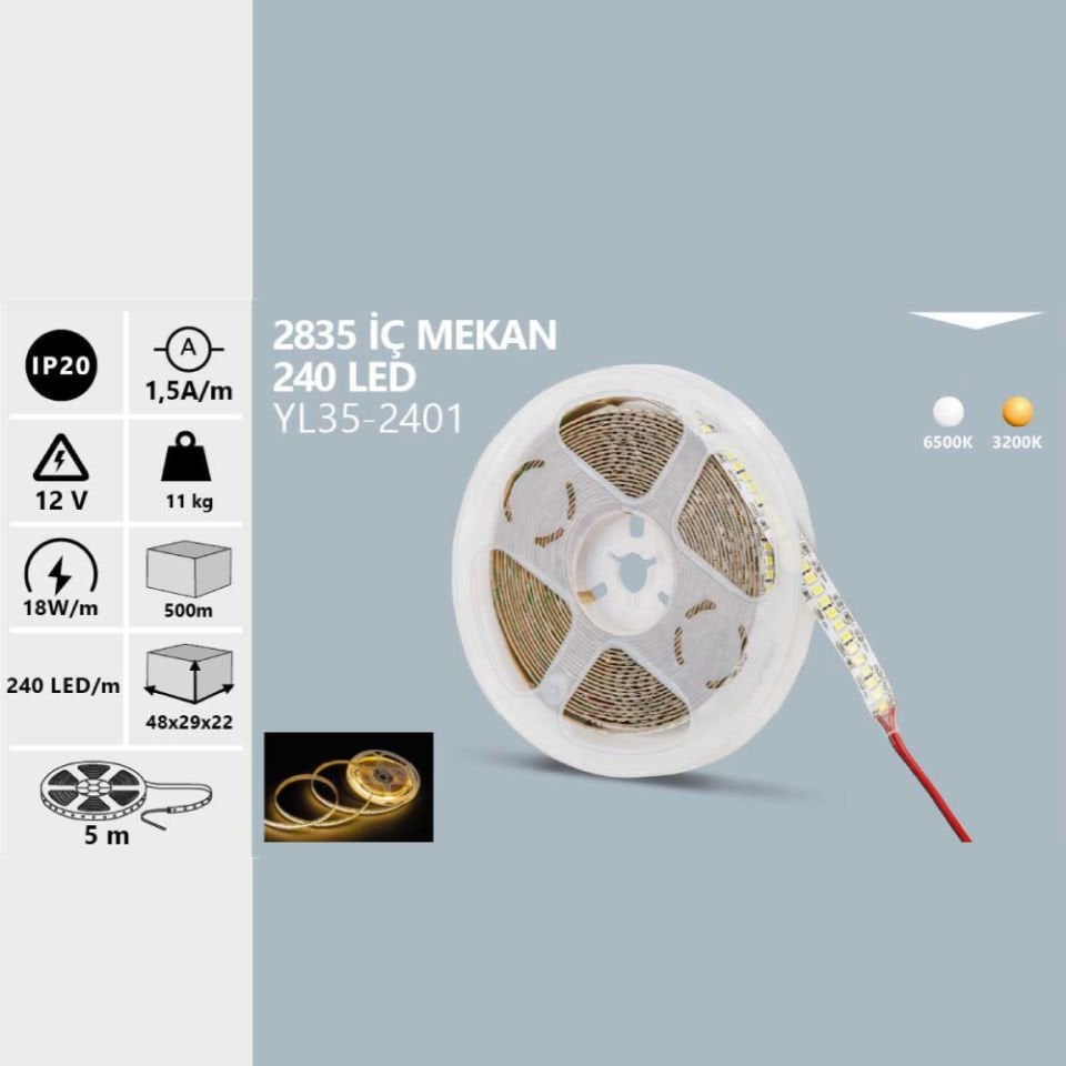 Noas 12V 2835 240 Led İç Mekan Şerit Led Gün Işığı