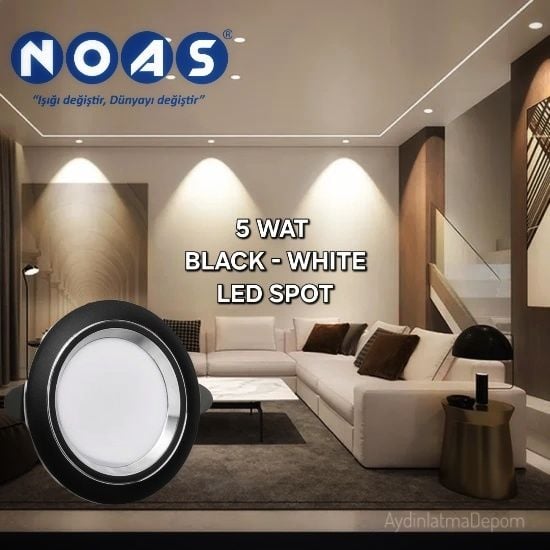 Noas 5 W Black+Sılver Spot Beyaz Işık