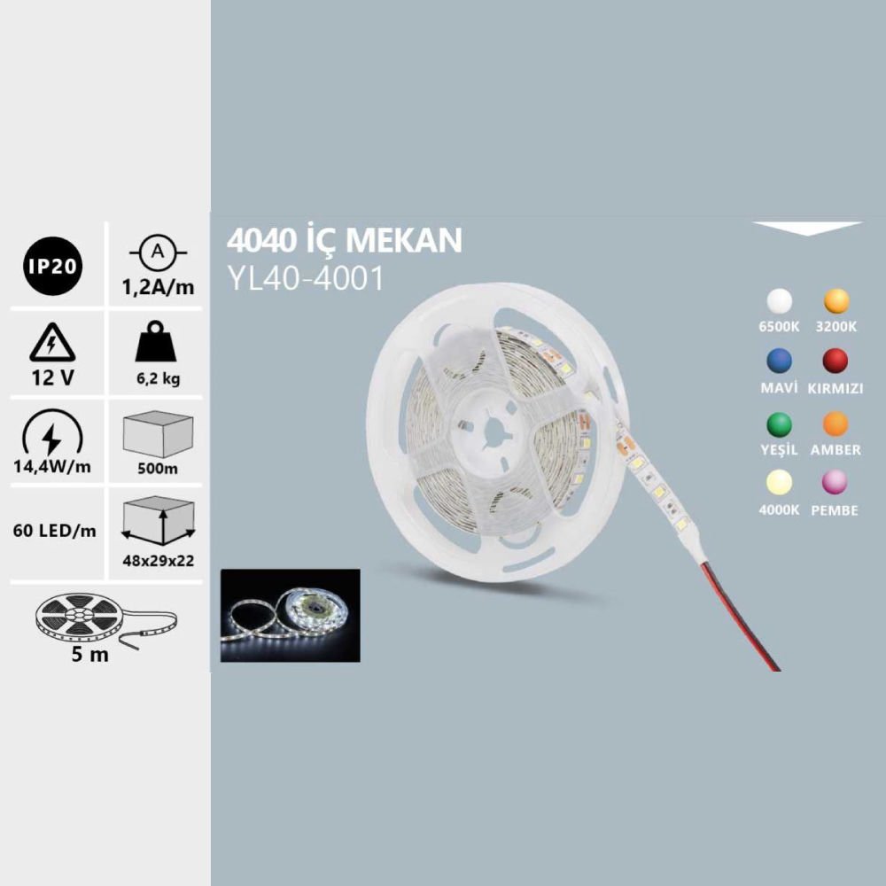 Noas 12V 4040 İç Mekan Şerit Led Beyaz Işık