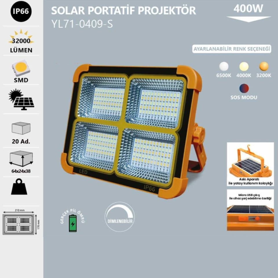 Noas 400W Solar Portatif  Projektor Beyaz Işık