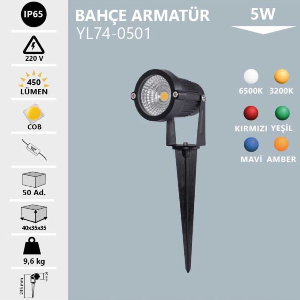 Noas 5W Led Bahçe Armatürü Beyaz Işık