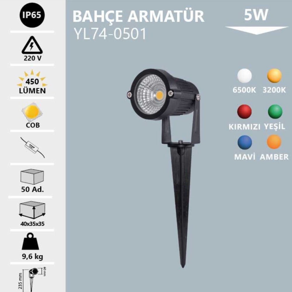 Noas 5W Led Bahçe Armatürü Mavi Renk